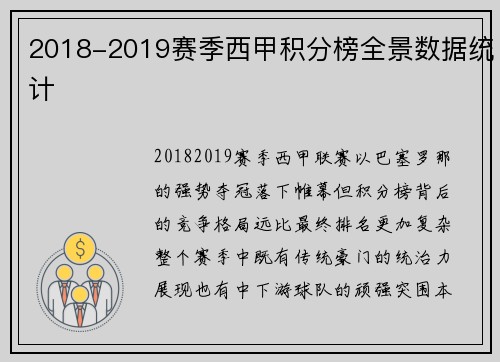 2018-2019赛季西甲积分榜全景数据统计