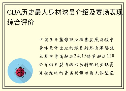 CBA历史最大身材球员介绍及赛场表现综合评价